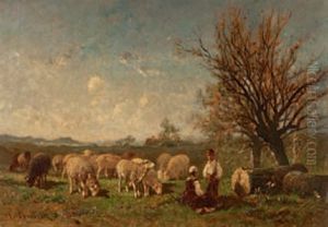 Weite Landschaft Mit Schafhirten Und Herde by Felix Saturnin Brissot de Warville
