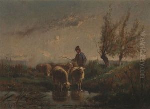 Moutons Au Bord De La Mare by Felix Saturnin Brissot de Warville