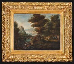 Paesaggio Fluviale Boschivo Con Scena Biblica