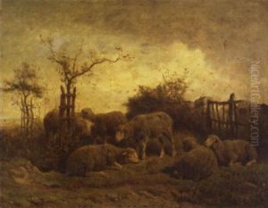 A Flock Of Sheep Resting In A Meadow by Felix Saturnin Brissot de Warville