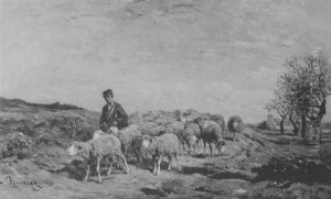 Moutons Sur Un Chemin De Campagne by Felix Saturnin Brissot de Warville