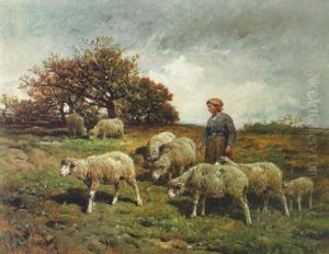 A Pastoral Landscape With A Shepherdess And Her Flock by Felix Saturnin Brissot de Warville