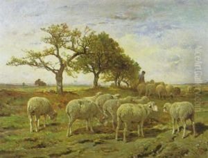 Schafer Mit Seiner Herde In Weiter Landschaft by Felix Saturnin Brissot de Warville