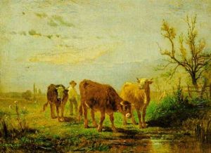 Hirte Mit Kuhen Am Bachufer by Felix Saturnin Brissot de Warville