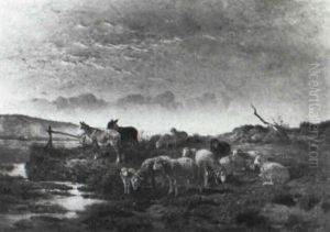 Sheep In A Landscape by Felix Saturnin Brissot de Warville