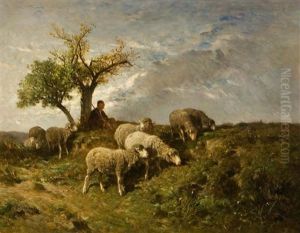 Sheep On A Hillside by Franck Brissot
