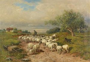 Sommerliche Landschaft Mit Schafherde Sommerliche Landschaft Mit Schafherde