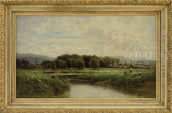 Panoramic River Landscape With Grazing Cows - view 1