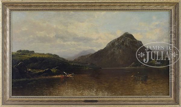 Mountainous Landscape With Boaters On A Lake - view 1
