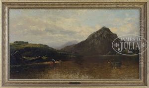 Mountainous Landscape With Boaters On A Lake