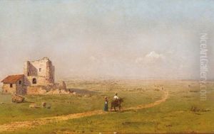 A Ruined Building In An Upland Landscape, Near An Andean Lake (possibly Alto, Peru)