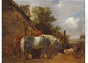 Horses Chickens And Pigs By A Barn by Edmund Bristow