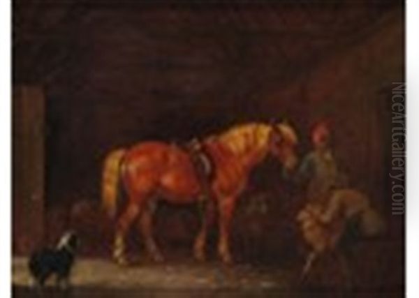 A Horse And Groom In A Stable - view 1