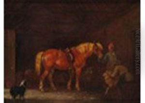 A Horse And Groom In A Stable by Edmund Bristow