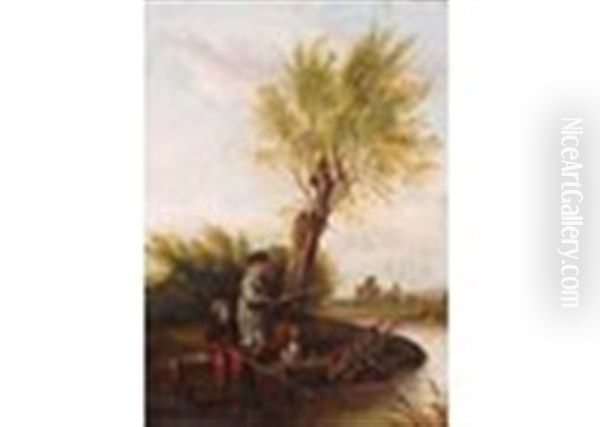 Two Boys Fishing With Their Dog - view 1