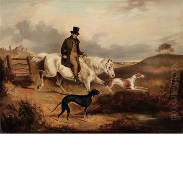 Mr. William Loft Of Thorpe, Riding Near Alford With Two Greyhounds - view 1