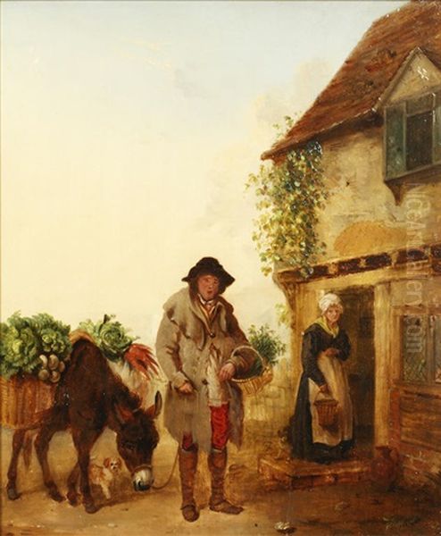 Figures And Donkey Before A Cottage - view 1