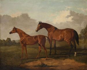 A Bay Mare And Colt In A Landscape by Edmund Bristow