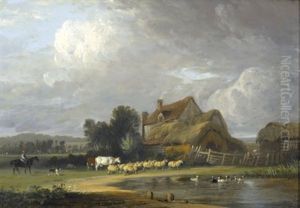 Bauernhof Und Tiere An Einem Teich by Edmund Bristow