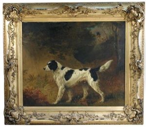 Portrait Of Fox, A Favourite Black And White Setter by Edmund Bristow