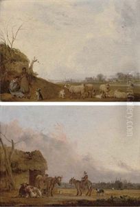 Bristow's Farm, With Eton College Chapel In The Distance (+ A Shepherd And His Flock On The Fields Of Windsor; Pair) by Edmund Bristow
