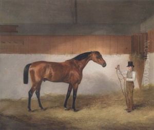 Horse And Groom In A Stable by Edmund Bristow