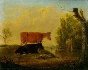 Drei Kuhe An Der Tranke by Edmund Bristow