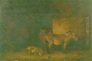 Donkey And Pig In A Stable Interior by Edmund Bristow