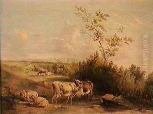 Cattle And Sheep By A Stream