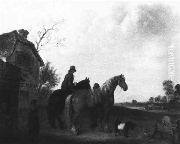 Shire Horses Ouside A Blacksmith's Forge - view 1