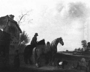 Shire Horses Ouside A Blacksmith's Forge by Edmund Bristow