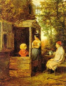 Family Outside A Cottage Door by Edmund Bristow