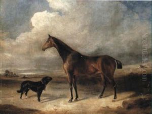 A Bay Hunter And Dog, In An Extensive Landscape by Edmund Bristow