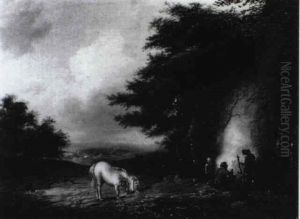 Travellers Around A Campfire At The Side Of A Track