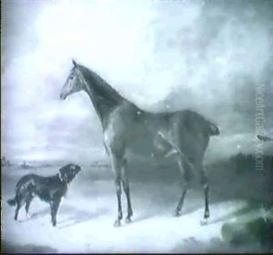 A Chestnut Hunter And A Sheepdog In A Landscape