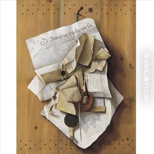 Trompe L'oeil With Military Maps And Documents And A Seal With The Lion Of Amsterdam by Cornelis Brize
