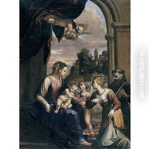 The Madonna And Child With Saints Catherine And Francis by Francesco Brizzio