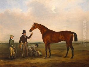 Colonel Westenra's Freney With Jockey And Attendants On The Curragh, Co. Kildare And Roller, A Bay Hunter With Hounds Jolty Boy And Jackey Boy In A Stable (pair) by William Brocas
