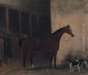 Roller, A Bay Hunter With Hounds Jolty Boy And Jacey Boy In Stable by William Brocas
