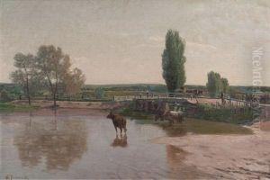 Kuhe In Der Prosna by Walery Brochocki