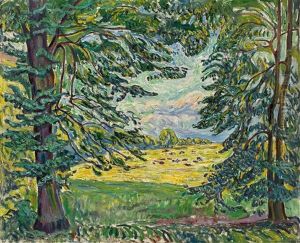 Weidende Kuhe (schlesische Wiese) by Theo Von Brockhusen