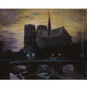 Notre Dame At Night by Theo Von Brockhusen
