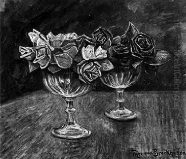 Stilleben Mit Roten Rosen In Glaspokalen - view 1