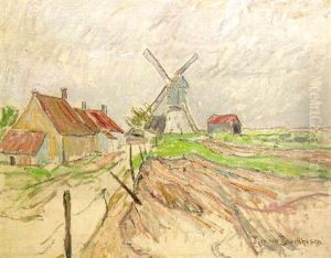 Stormy Landscape With A Wind Mill by Theo Von Brockhusen