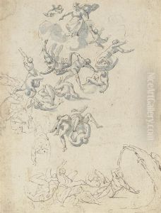 The Fall Of The Rebel Angels (recto), The Martyrdom Of Saintcatherine (verso) by Flaminio Allegrini