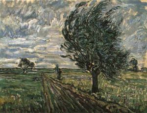 Sturmische Landschaft Mit Baum by Theo Von Brockhusen