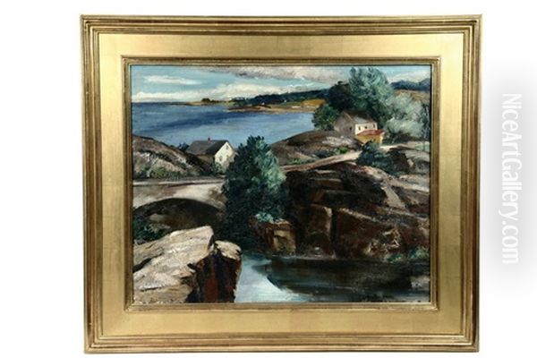 Maine Coastal Scene With Arched Bridge - view 1