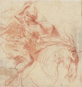 A Roman Cavalryman In The Midst Of Battle, His Sword Raised by Francesco Allegrini