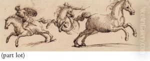 Three Studies Of Rearing Horses, Two With Riders by Francesco Allegrini