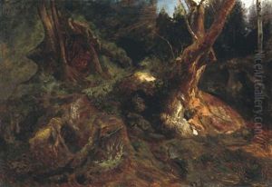 Beszurodo Fenyek Az Erdoben (lights Filtering Through The Forest Glade) by Sandor Brodszky
